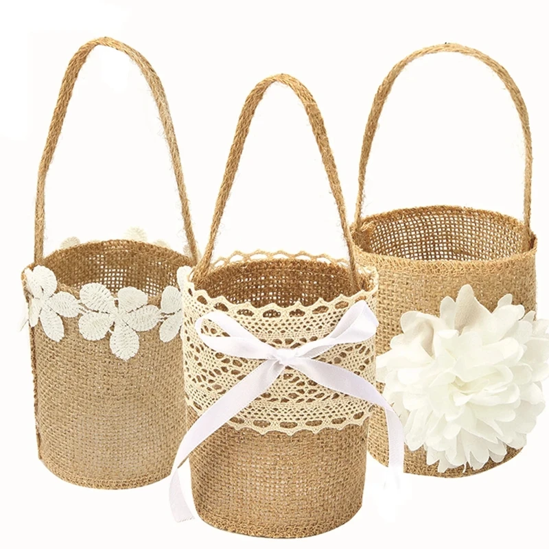 Wedding Lace Burlap Flower Basket Linen Handle Vintage Rustic Wedding Ceremony Table Decoration Baby Shower Party Candy Gift Bag
Wedding Lace Burlap Flower Basket Linen Handle Vintage Rustic Wedding Ceremony Table Decoration Baby Shower Party Candy Gift Bag