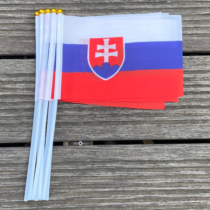 

Xvggdg 100 шт., 14*21 см, национальный флаг Словакии, ручные флаги с пластиковым флагом, полиэфирный Печатный флаг