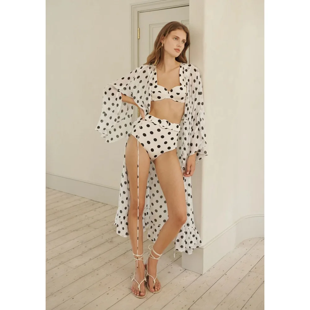 

Fashion Black White Polka Dot Printed One Piece Swimsuits Cover Up Sets 3 Piece Swimwear for Women Bikinis Luxury Beachwear 2023