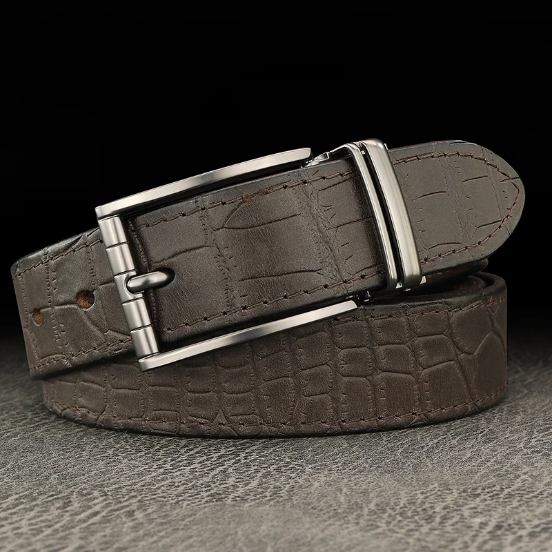 

Luxury Designer Crocodile Grain Pin Buckle Belts High Quality Men Full Grain Leather Young Menvintage Jeans Waistband Khaki