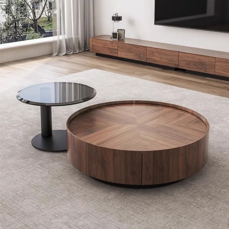 

Light luxury Italian minimalist coffee table living room Nordic wabi-sabi style round walnut color modern simple small apartment