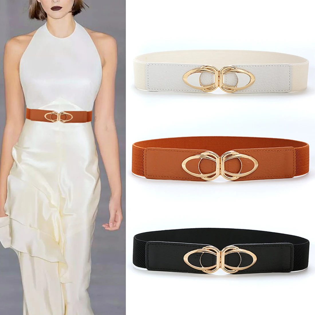 Wide Elastic Belt Solid Color Corset Belt Metal Buckle Lady Fashion Retro Cummerbands Stretch Cinch Waistband Women Waist Belt
Wide Elastic Belt Solid Color Corset Belt Metal Buckle Lady Fashion Retro Cummerbands Stretch Cinch Waistband Women Waist Belt