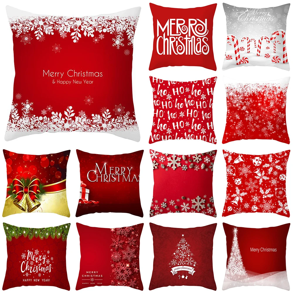 

Home Decor Christmas Pillowcase Printed Polyester Santa Claus Snowman Decorative funda de almohada 45x45cm