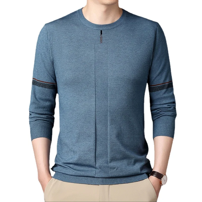 

New Men's Fashion Casual Long-sleeved Knitted Slim Sweater Pullover Jacquard Comfortable Warm Tops