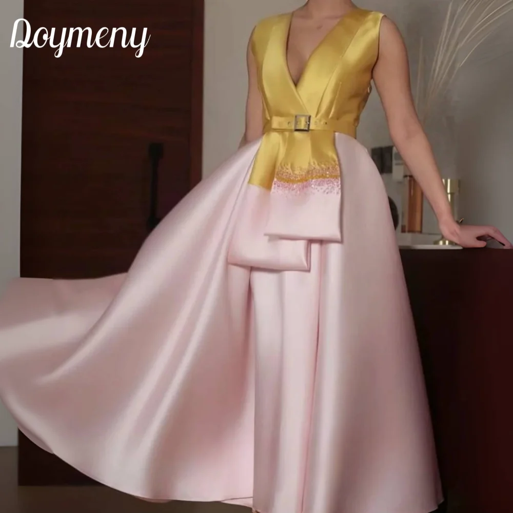 Doymeny Fashion High Quality V-neck A-line Anke Length Prom Dresses Formal Ocassion Gown Satin vestido de fiesta elegante 
Doymeny Fashion High Quality V-neck A-line Anke Length Prom Dresses Formal Ocassion Gown Satin vestido de fiesta elegante