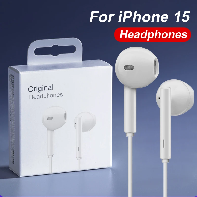 

For Apple iPhone Original Headphones 15 Pro Max 14 13 12 11 USB-C Lightning 3.5mm Wired Earphones X XS XR 7 8 Phone Accessories