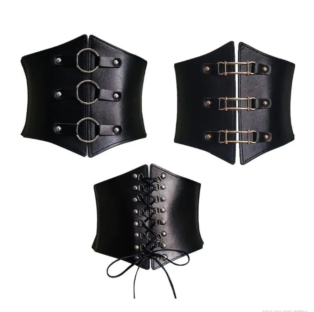 

Bandage Slimming Body High Waist Corset Metal Buckle Elastic Waist Strap Skirt Decorations Wide Waistband PU Leather Cummerbund