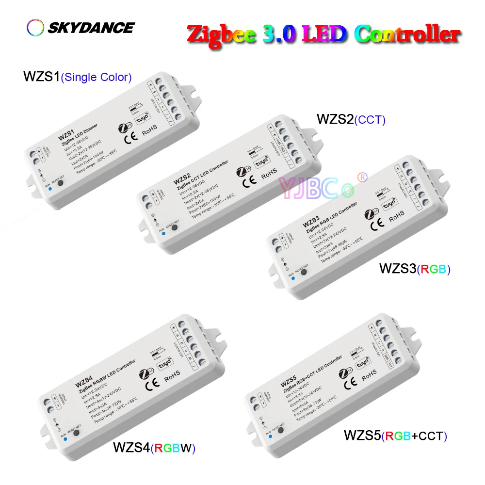 

Skydance Tuya APP Single Color Dimming/CCT/RGB/RGBW/RGBCCT ZigBee 3.0 LED Strip tape Controller 12V 24V 1~5 CH light bar Dimmer