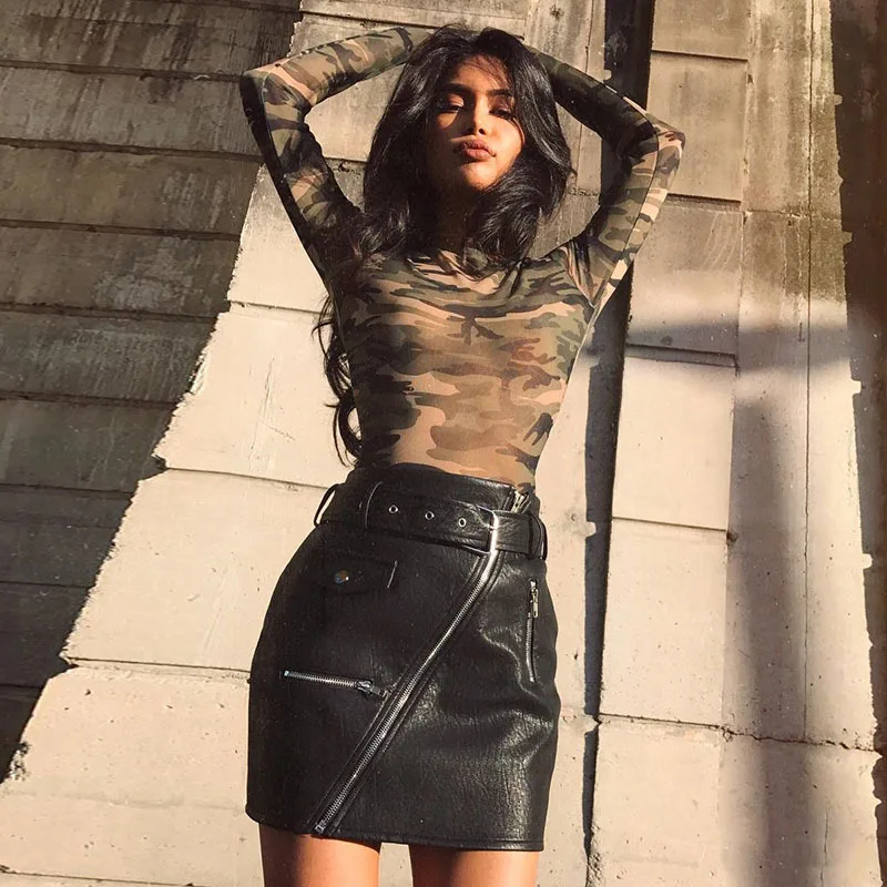 Women Summer Y2k Top Sheer Mesh Camouflage Print Tees OUT1074 Women Summer Y2k Top Sheer Mesh Camouflage Print Tees OUT1074