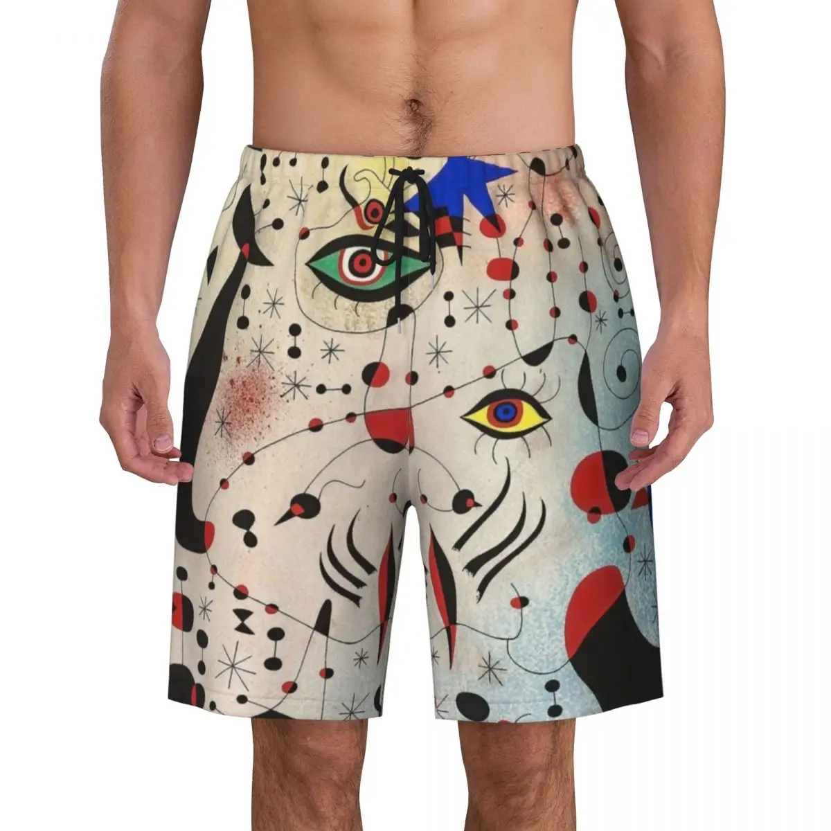 

Ciphers And In Love With A Woman Print Swim Trunks Quick Dry Swimwear Beach Board Shorts Joan Miro Abstract Art Boardshorts