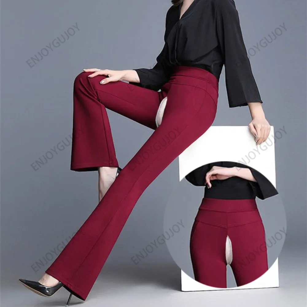 

Invisible Open Crotch Outdoor Sex High Waisted Appear Thin Micro Flared Pants Ms Elastic Tight Fitting Casual Pants