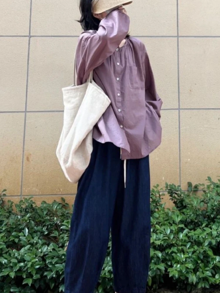 Korean ins summer simple pleated round neck loose casual long-sleeved shirt + tie high waist wide leg jeans women
Korean ins summer simple pleated round neck loose casual long-sleeved shirt + tie high waist wide leg jeans women