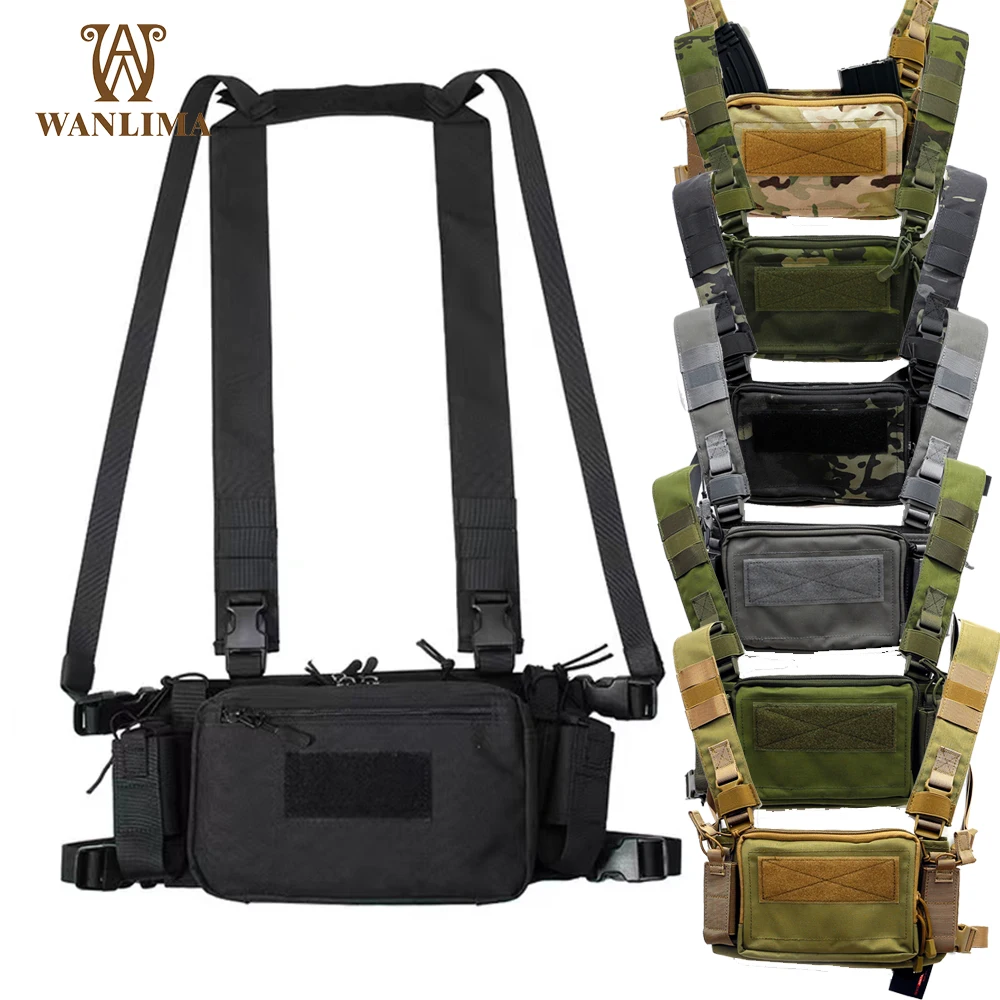 

Wanlima 2 in 1 Tactical Radio Harness Chest Vest Front Waist Pouch Lightweight D3 Adjustable Molle Rig Bag Hunting Holster