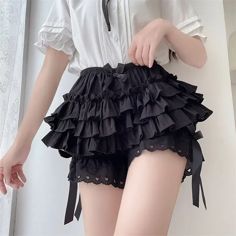 

Black White Kawaii Victorian Knickers Pants Bowknot Panties Vintage Cute Safety Lolita Pumpkin Lace Women Ruffle Shorts Bloomers