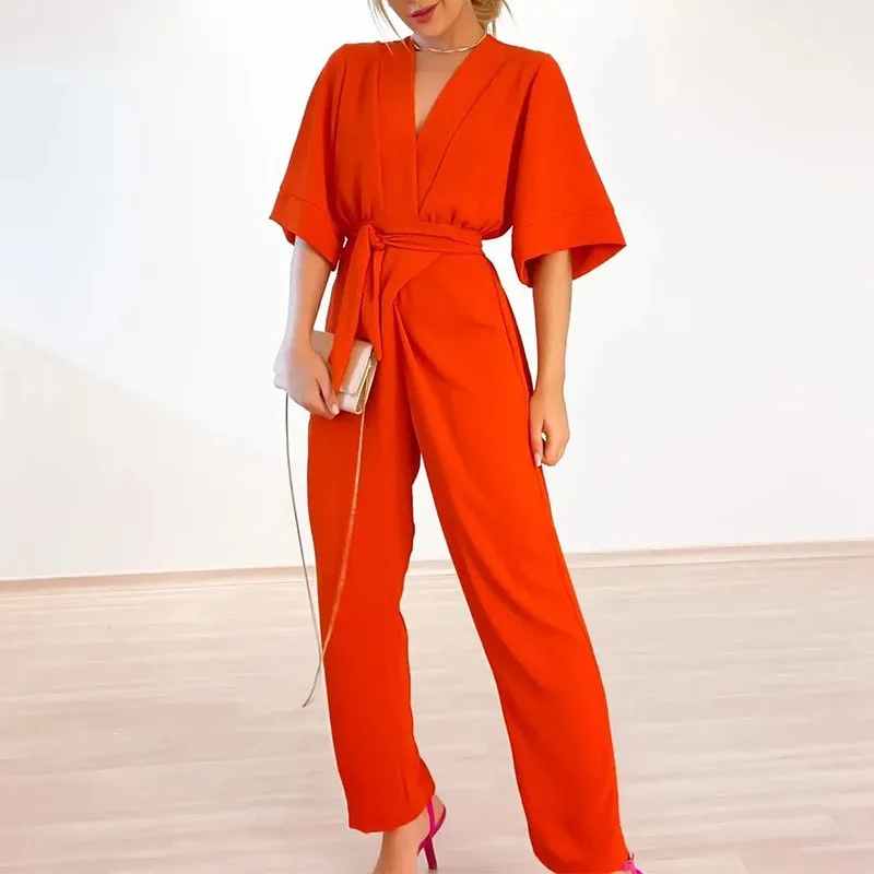 Summer Solid Loose Rompers V-neck Short Sleeve Lace Up High Waist Straight Bodysuit 2023 Sexy Jumpersuit For Women Body Donna
Summer Solid Loose Rompers V-neck Short Sleeve Lace Up High Waist Straight Bodysuit 2023 Sexy Jumpersuit For Women Body Donna