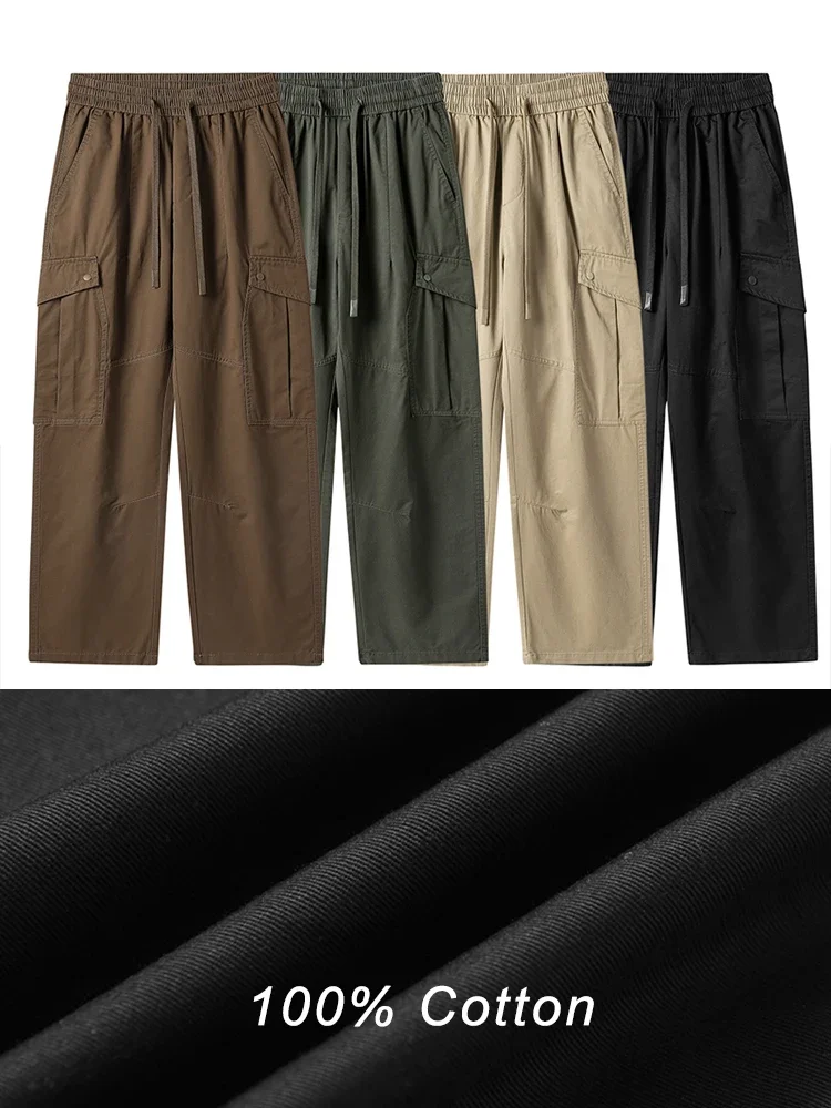 

Брюки-карго мужские прямые с множеством карманов, хлопок, повседневные свободные штаны на завязках, весна-лето 2024