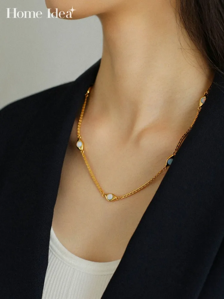 Office Ladies Copper 18K Gold-Plated Opal Eyes Necklace Short Chain Jewelry For Women Designer Party Necklaces
Office Ladies Copper 18K Gold-Plated Opal Eyes Necklace Short Chain Jewelry For Women Designer Party Necklaces
