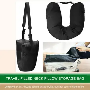 Conforto e Suporte para Longas Viagens: Almofada para Pescoço e Lombar de Carro em Couro PU 7 Travel Stuffable Neck Pillow Luggage Space-saving Portable Refillable Neck Support Cushion Car Train Airplane Headrest Pillow