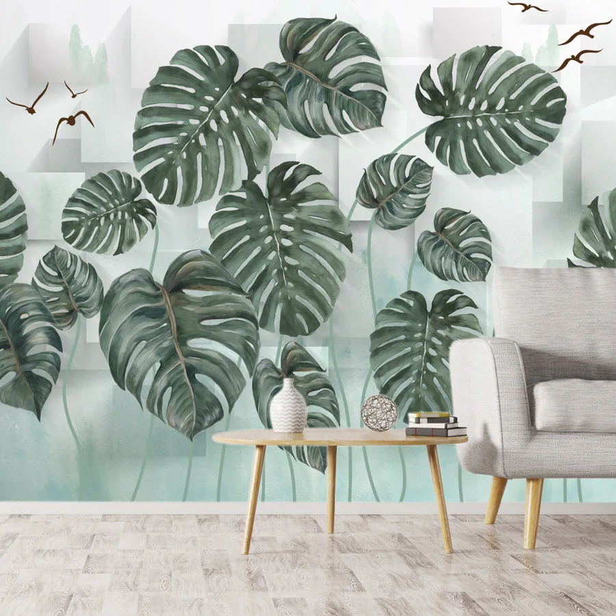 

Removable Peel and Stick Wallpaper Accept for Living Room Bedroom Banana Leaf Contact Paper Wall Papers Home Decor TV Covering
