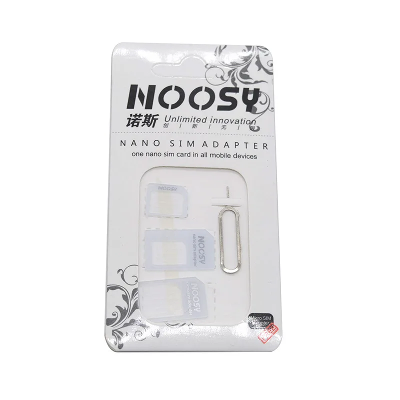 

100sets 4In1 Noosy Nano SIM Card Micro SIM Card To Standard Adapter Adaptor Converter Set for Cell Phone with Eject Pin Key