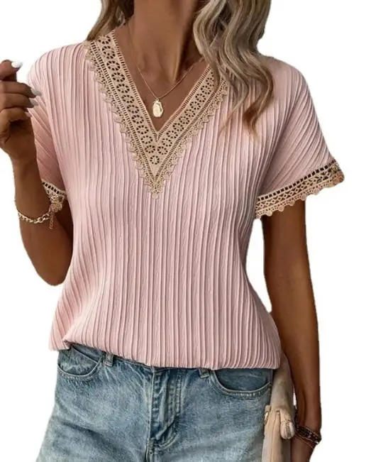 Spot Women's 2023 Summer Fashion Lace Stitching Casual V-Neck Short Sleeve Daily Texture T-Shirt Top Y2K Clothing
Spot Women's 2023 Summer Fashion Lace Stitching Casual V-Neck Short Sleeve Daily Texture T-Shirt Top Y2K Clothing