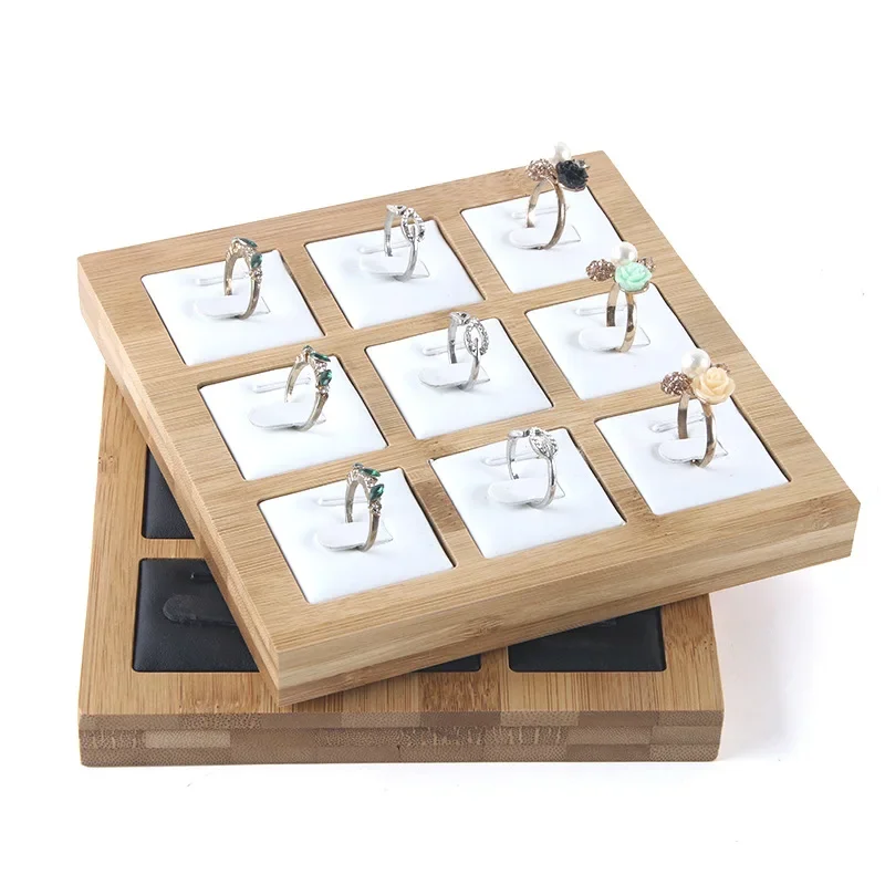 

Wholesale 9 Grids Bamboo Jewelry Display Ring Display Stand Holder Jewelry Showcase Organizer Jewelry Organizer