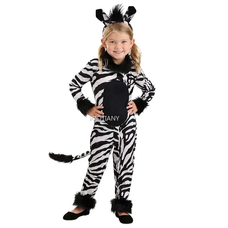 

Child Sassy Stripes Animal Onesie Child Girls's Zebra Cosplay Costume Halloween Costume Dress Up Role Play Kids Cosplay Outfit