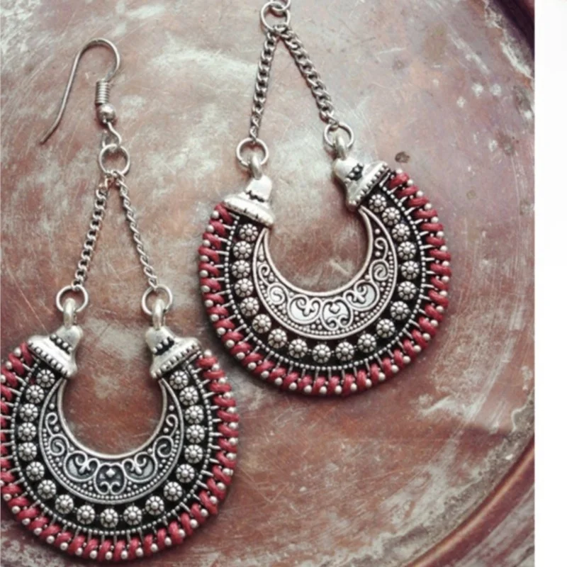 

Indian Bohemian Style Ear Jewelry 925 Silver Needle Vintage Earrings Female Eardrops without Pierced Clip