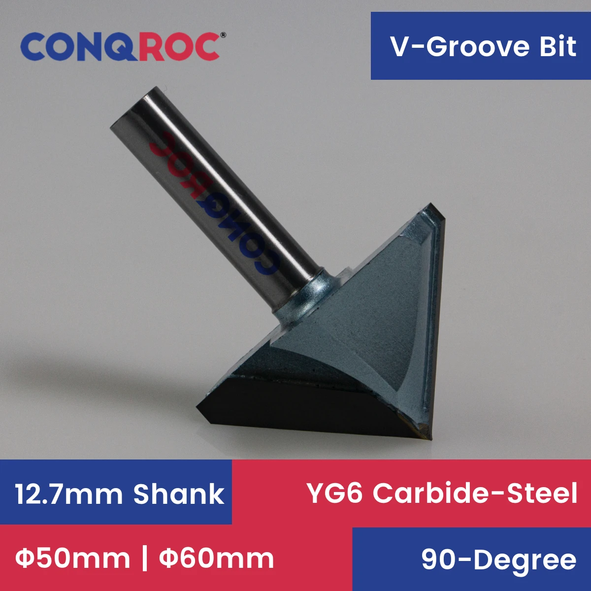 

12.7mm Shank V-Groove Router Bit 90-Degree 2-Option Diameter-50mm | 60mm Tungsten Carbide Woodworking Lettering Milling Cutter