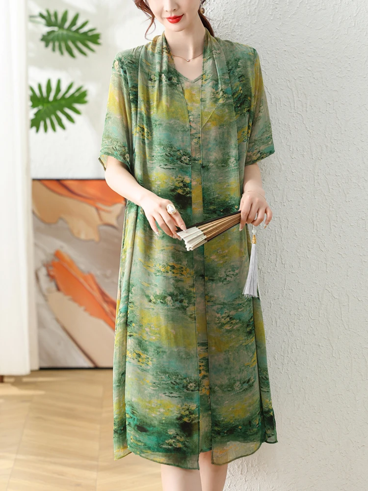 Платье с коротким рукавом и принтом 2024, Летние повседневные облегающие длинные платья из двух частей для женщин