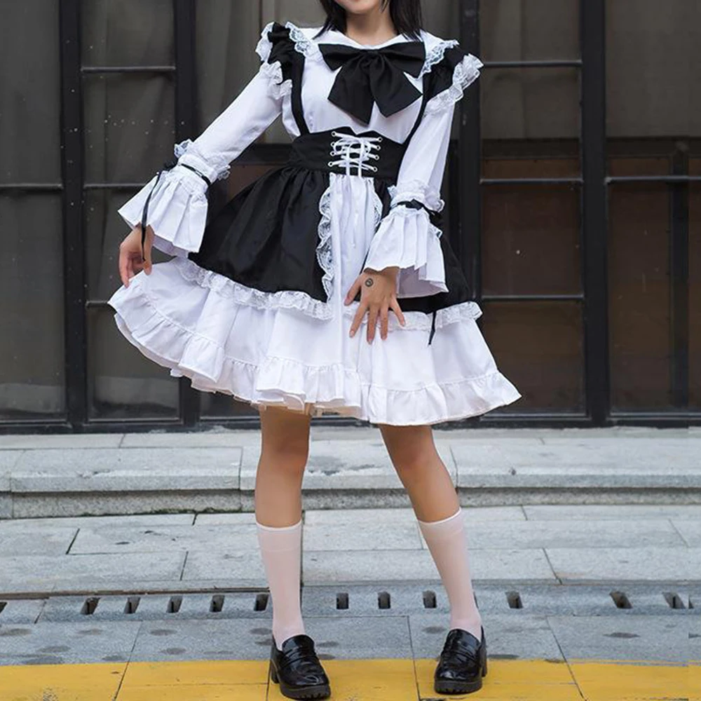 

Halloween Victorian Medieval Retro Dress Lolita Maid Cosplay Restaurant Cafe Overalls Long Skirt Prom Party Maid Outfit