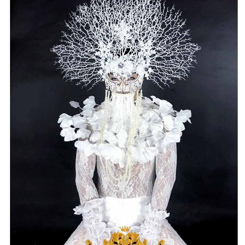 Christmas Valentine's day party performance show costume Sexy men stage dance LED lights White Branch headdress dance wear
Christmas Valentine's day party performance show costume Sexy men stage dance LED lights White Branch headdress dance wear