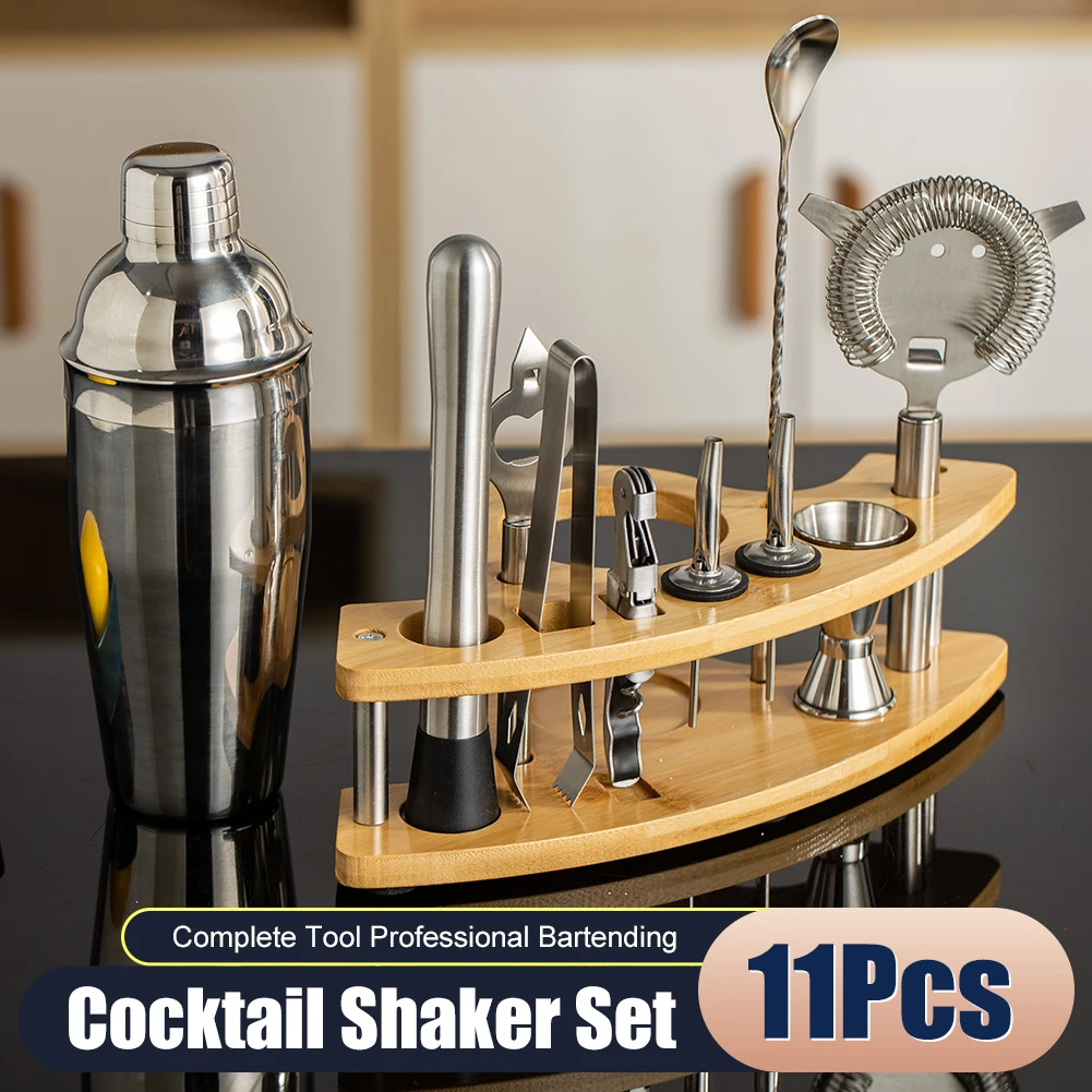 11Pcs Cocktail Shaker Set Stainless Steel Bartender Kit Drink Mixer Set with 750ml Boston Shaker Jigger Skimmer Spoon Wood Stand
11Pcs Cocktail Shaker Set Stainless Steel Bartender Kit Drink Mixer Set with 750ml Boston Shaker Jigger Skimmer Spoon Wood Stand