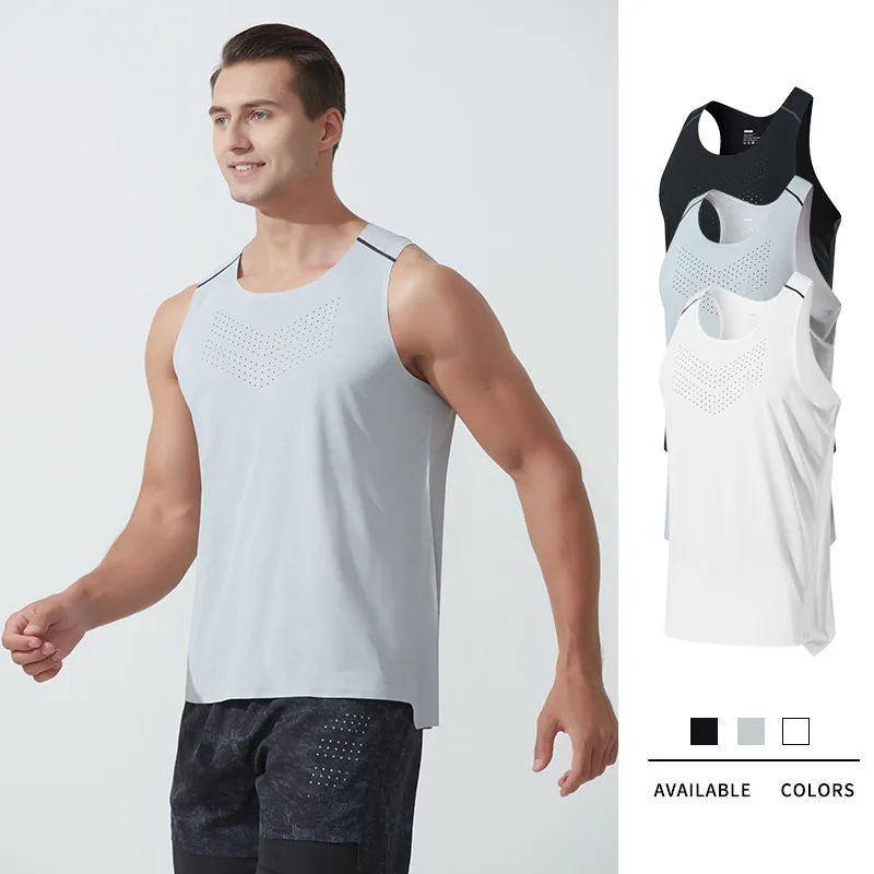 

2024 Summer Quick Dry Sports T Shirts For Men Sleeveless Gym Muscle Tank Top Fitness Gym Tops Bodybuilding Running Tees