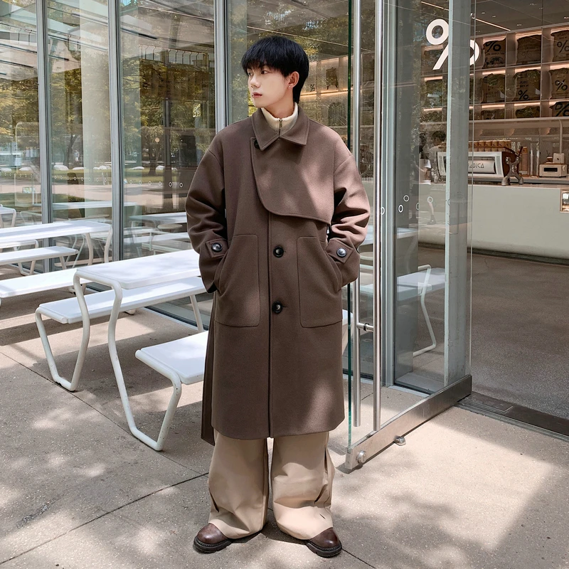 

LAPPSTER-Youth Harajuku Streetwear Men Windbreaker Warm Casual Vintage Jackets Winter Korean Fashion Woolen Long Trench Coat