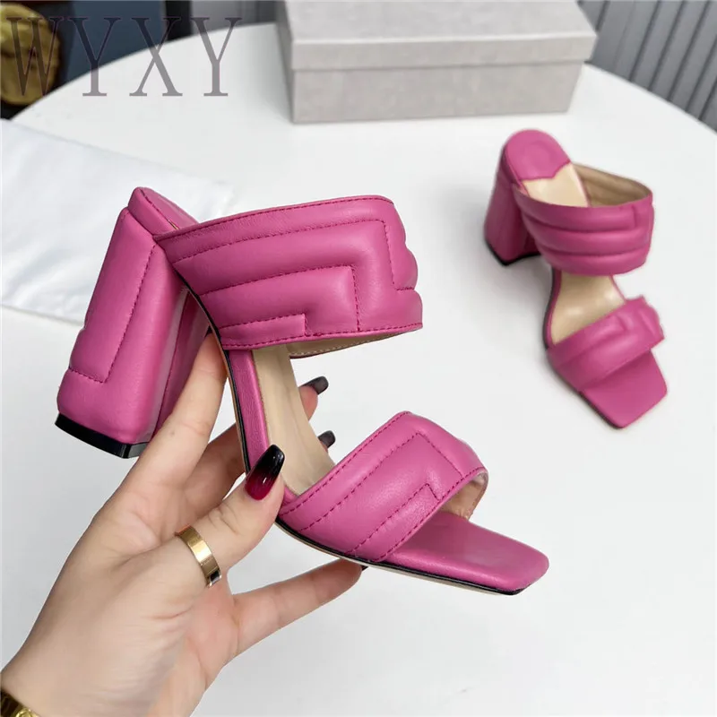 Summer New Square Toe High Heel Women Slippers Fashion One Line Strap Genuine Leather Sexy Chunky Heels Comfort Women Shoes 2023
Summer New Square Toe High Heel Women Slippers Fashion One Line Strap Genuine Leather Sexy Chunky Heels Comfort Women Shoes 2023