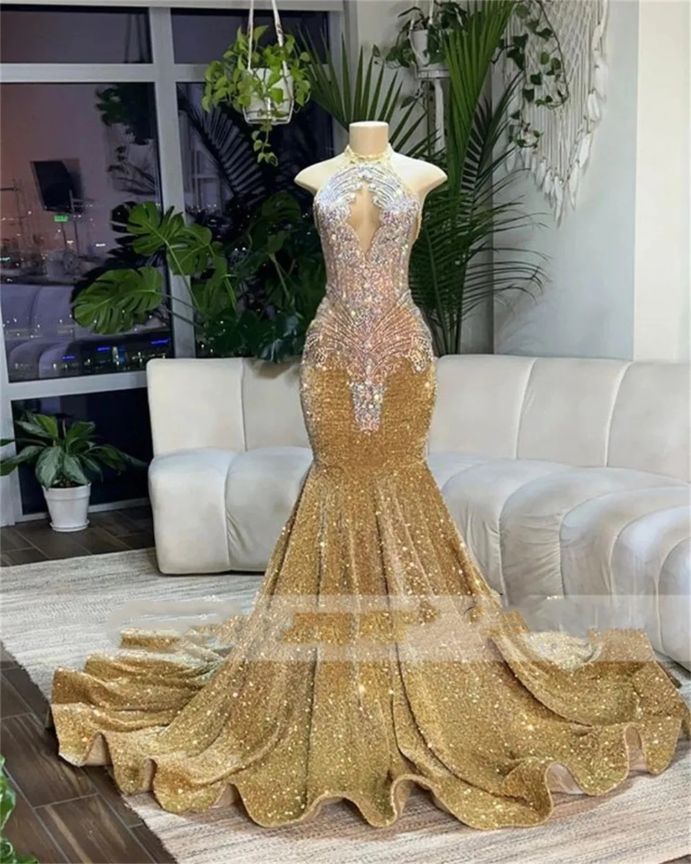 Sparkly Diamond Gold Mermaid Prom Dresses for Black Girls Luxury Beaded Tassel Long Gowns African Style Sequin Dress
Sparkly Diamond Gold Mermaid Prom Dresses for Black Girls Luxury Beaded Tassel Long Gowns African Style Sequin Dress