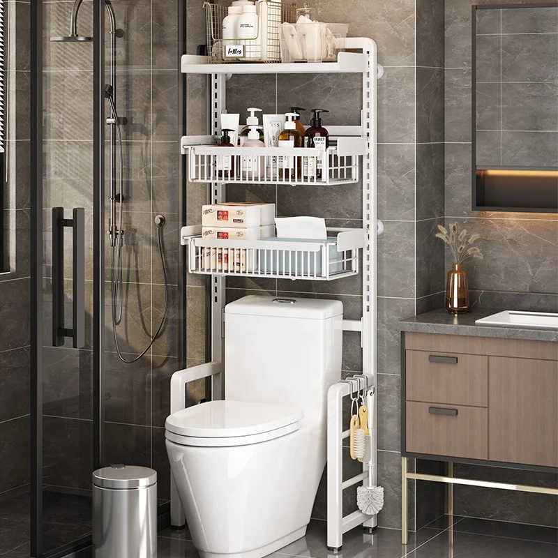 

4 Tier Adjustable Over Toilet Stand Paper Iron Metal Shelf Organizer Bathroom Corner Basket Rack Storage Shelves Cabinet Holder