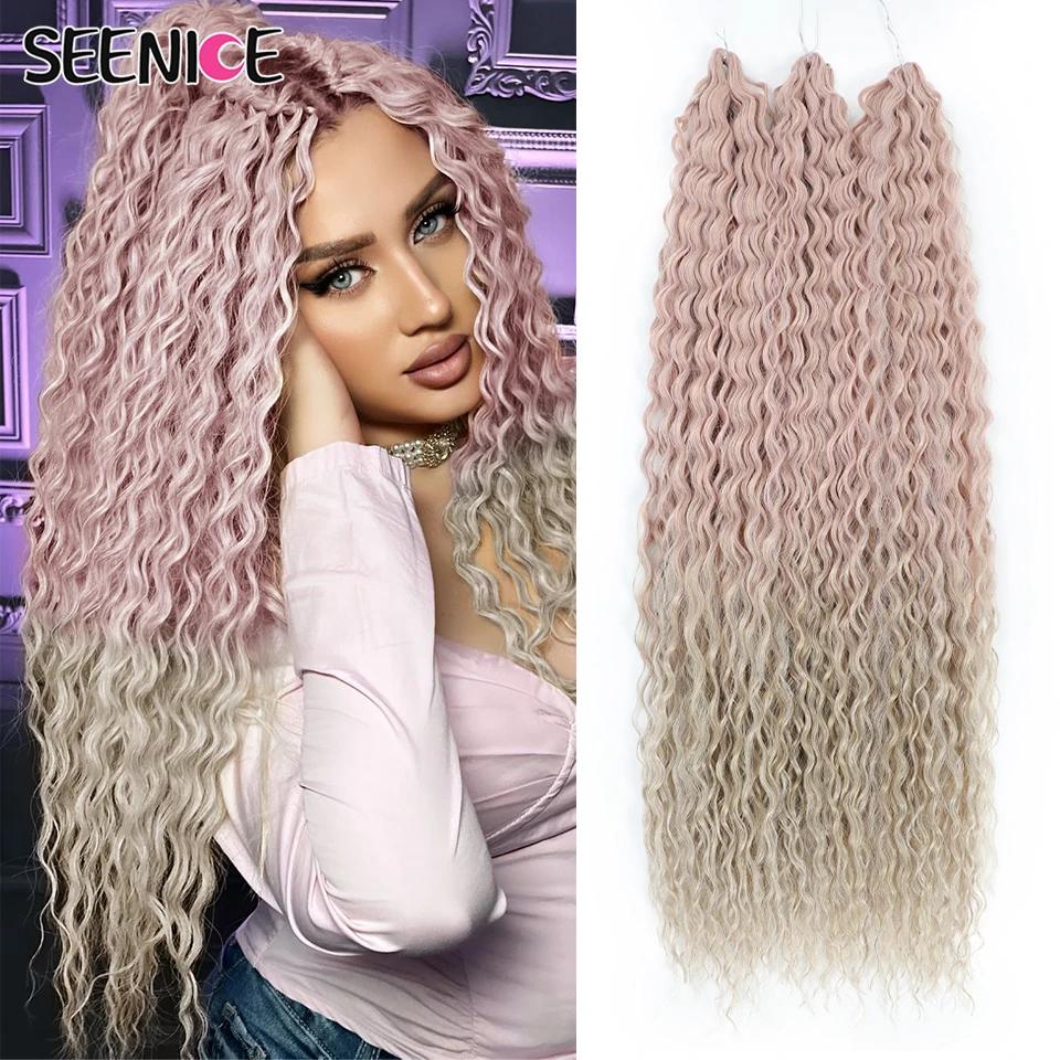 

African Curls Ariel Water Wave Twist Crochet Hair Synthetic Braid Afro Curl Ombre Blonde Pink Deep Wave Braiding Hair Extension
