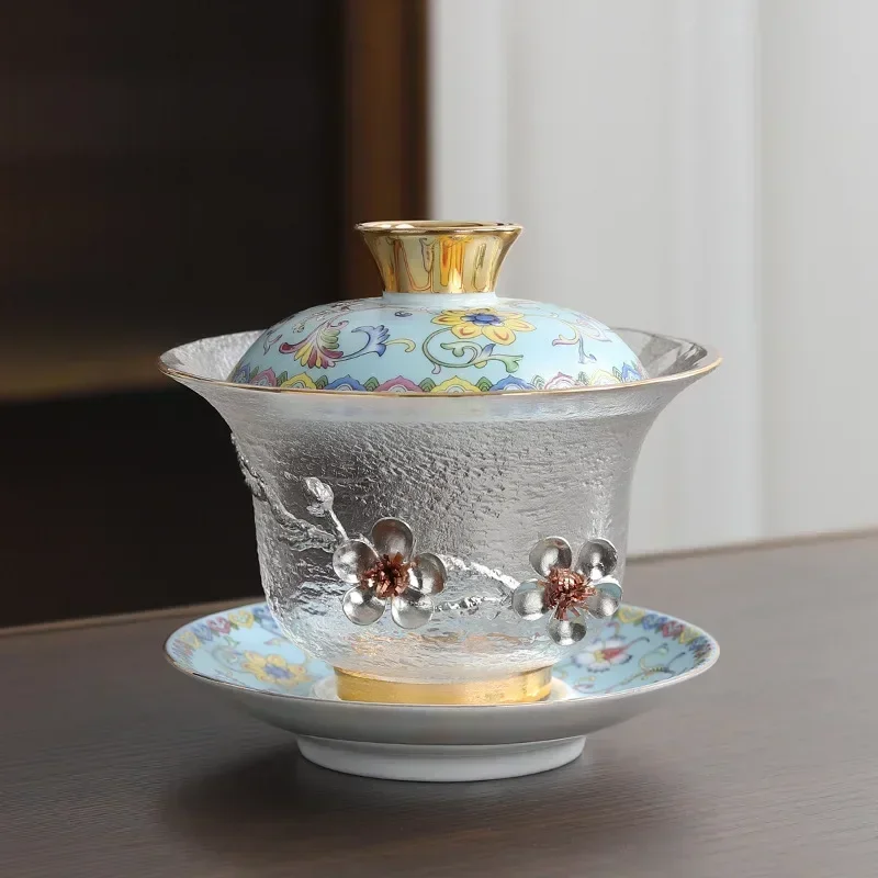 

Glass Sancai Gaiwan Color Enamel Chinese Kungfu Tea Tureen Heat-resistant Glass Teacups Elegant Teaware Luxury Tea Bowl Cups