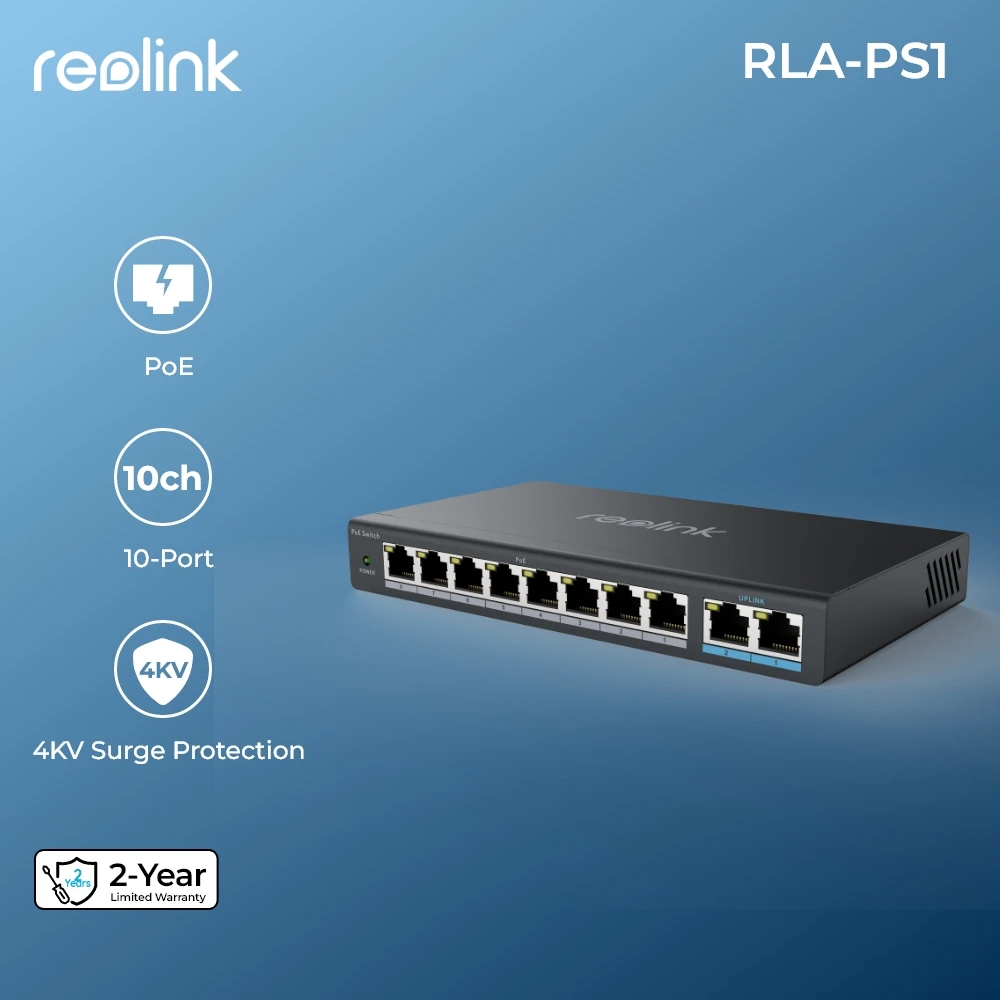 

Reolink PoE Switch with 8 PoE Ports 2 Gigabit Uplink Ports 120W Ethernet Switch PoE Injector Power Supply for PoE IP Cameras