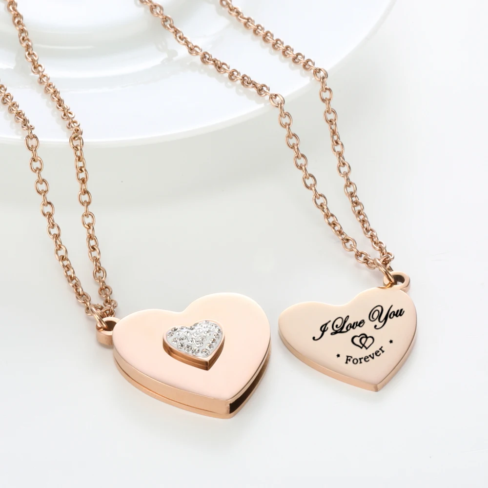 

Cross-border heart-heart-girl necklace couple combination love collarbone chain stainless steel engraved name Valentine's Day