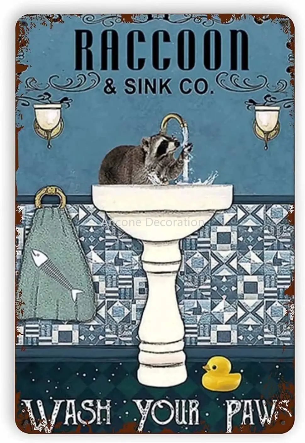 Raccoon Bathroom Metal Sign Wash Your Paws, Animals Sink Vintage Style Iron Painting for Home Bathroom Cafe Kitchen Wall
Raccoon Bathroom Metal Sign Wash Your Paws, Animals Sink Vintage Style Iron Painting for Home Bathroom Cafe Kitchen Wall
