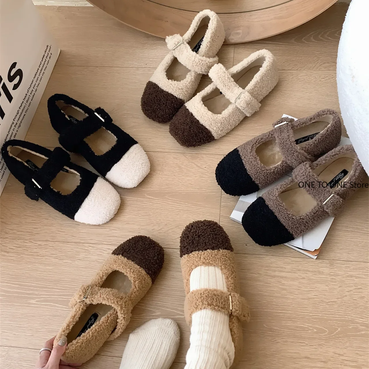 

New Brand Women Fur Moccasin Shoes Shallow Mouth Round Toe Ladies Casual Female Sneakers Loafers Fur Slip-on Ballet Flats Mujer