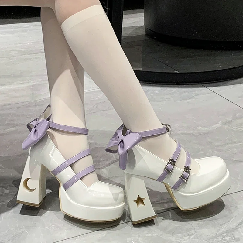 

Cosplay Shoes Chunky Platform High Heels Pumps Women 2023 Spring Punk Thick Heel Mary Jane Lolita Shoes Woman Patent Leather New