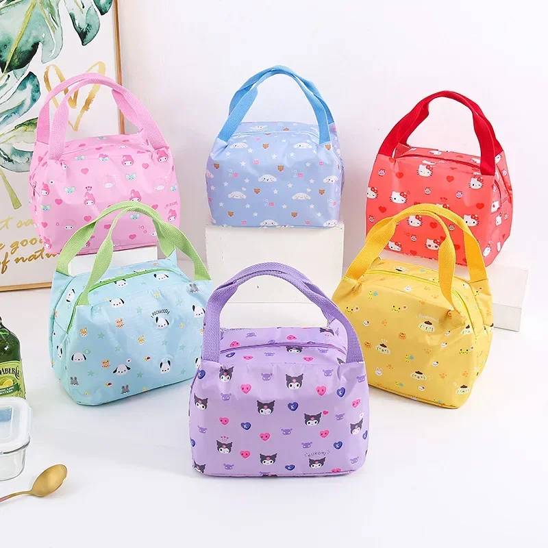 

Miniso Anime Sanrio Hello Kitty Bento Bag Kawaii My Melody Cinnamoroll Kuromi Kid Lunch Bag Food Storage Insulation Handbag Gift