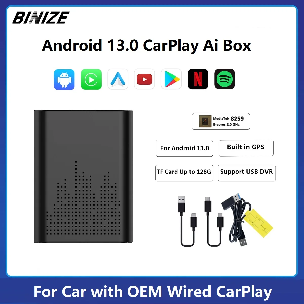 

Binize CarPlay Ai Box Android беспроводной CarPlay беспроводной Android Авто поддержка Netflix Youtube для VW Toyota Honda Kia Ford