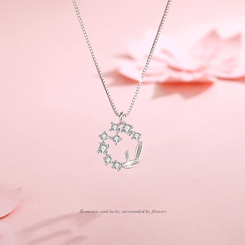 

925 Sterling Silver Flower Necklace Fine Jewelry Women Beating Heart Full Diamonds For Mother High Quality