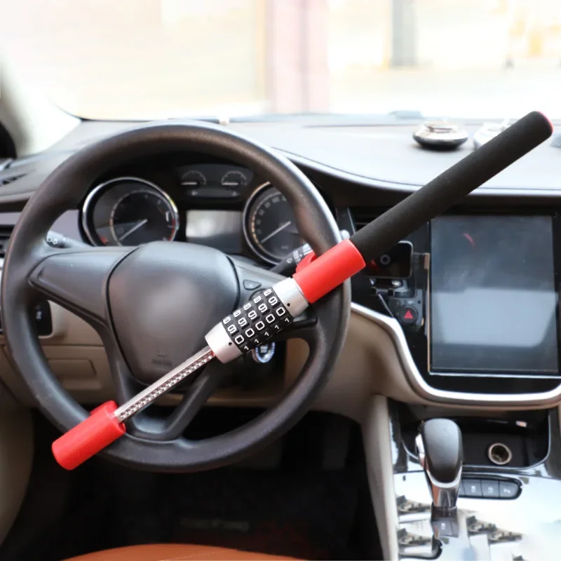 

Auto Steering Wheel Lock Anti-Theft Password Lock Car U-Shaped Adjustable Retractable Self-Defense Security Double Hook Lock