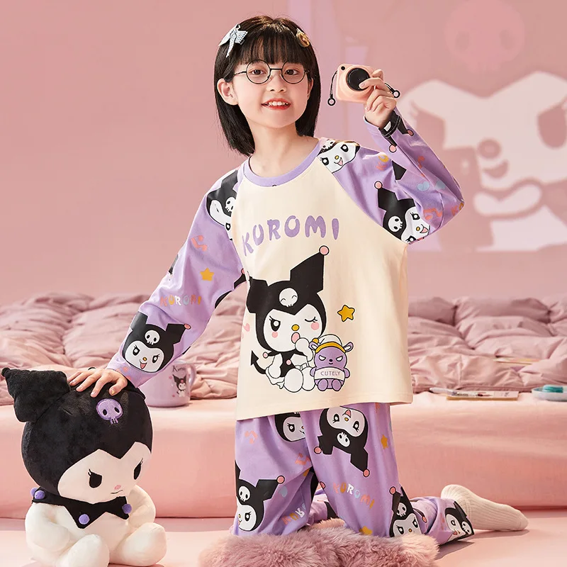 

Sanrio Children's Pajamas Cinnamoroll Kuromi Long Sleeve Cotton Mymelody Spring and Fall Girls Homewear Cute Girls Kids Set